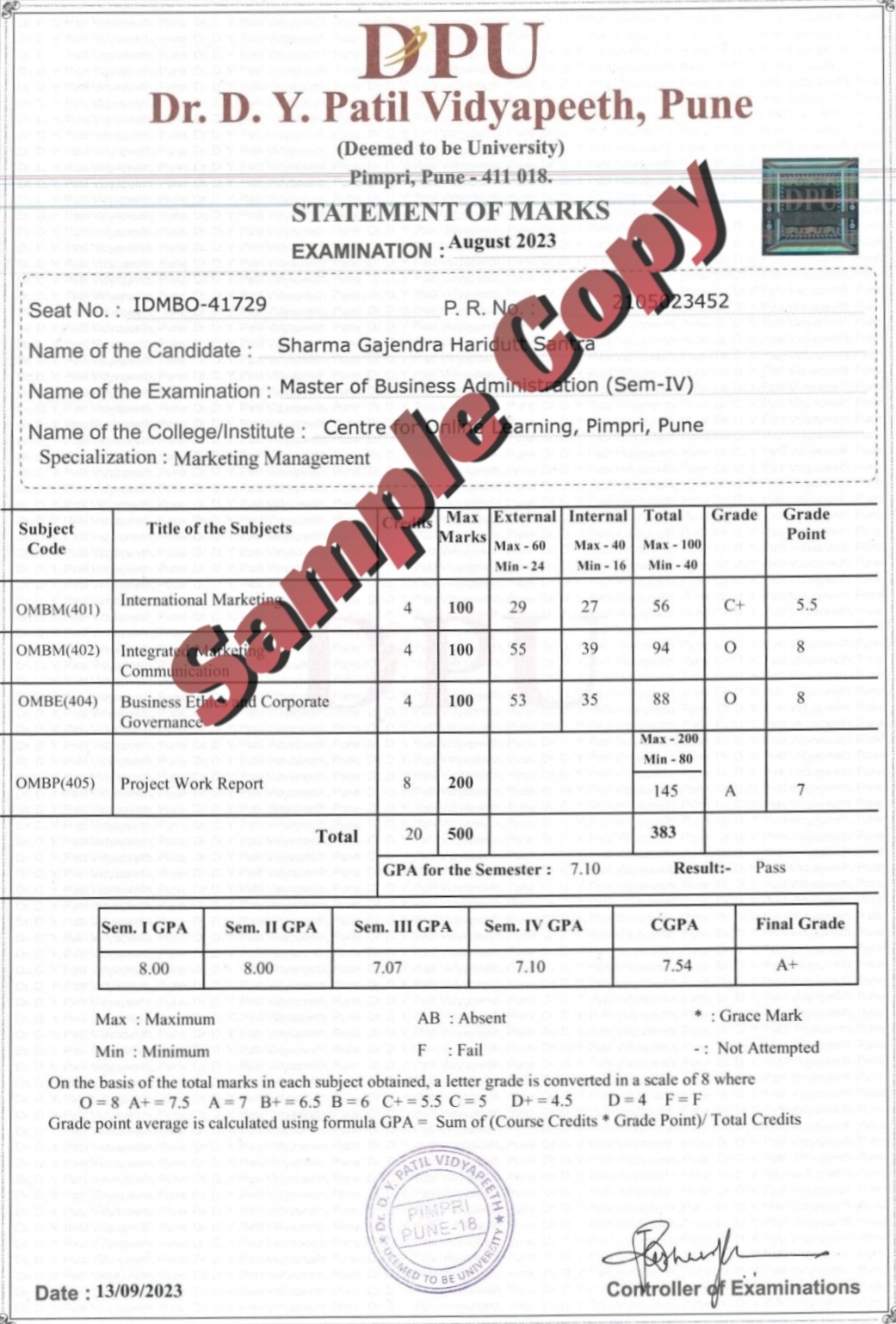 dpu_marksheet_sample